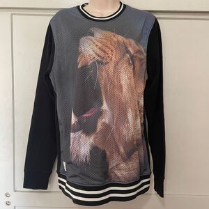 NAPPY TABS pullover Sweatshirt Mens Small Black Lion Mesh Stretch Urban USA